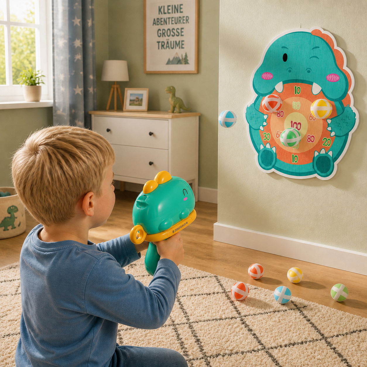 Dinosaurier-Klettball-Werfer – Zielschießspiel für Kinder
