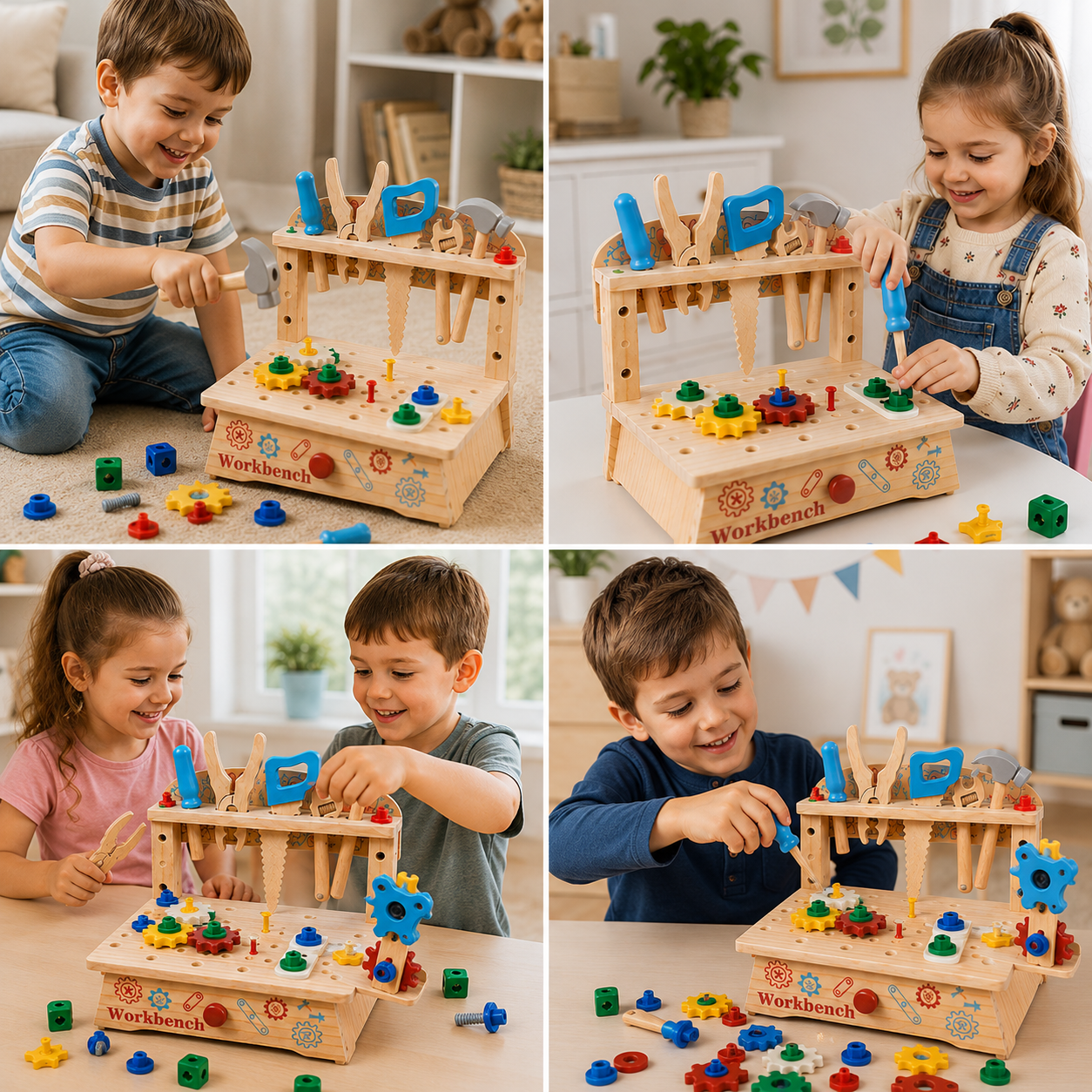 Kinder-Werkbank & Werkzeugset aus Holz – DIY-Bauspielzeug zur Förderung der Feinmotorik