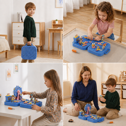 DIY-Werkzeugkasten für Kinder mit Bauplatte, Riesenrad und Bohrmaschine