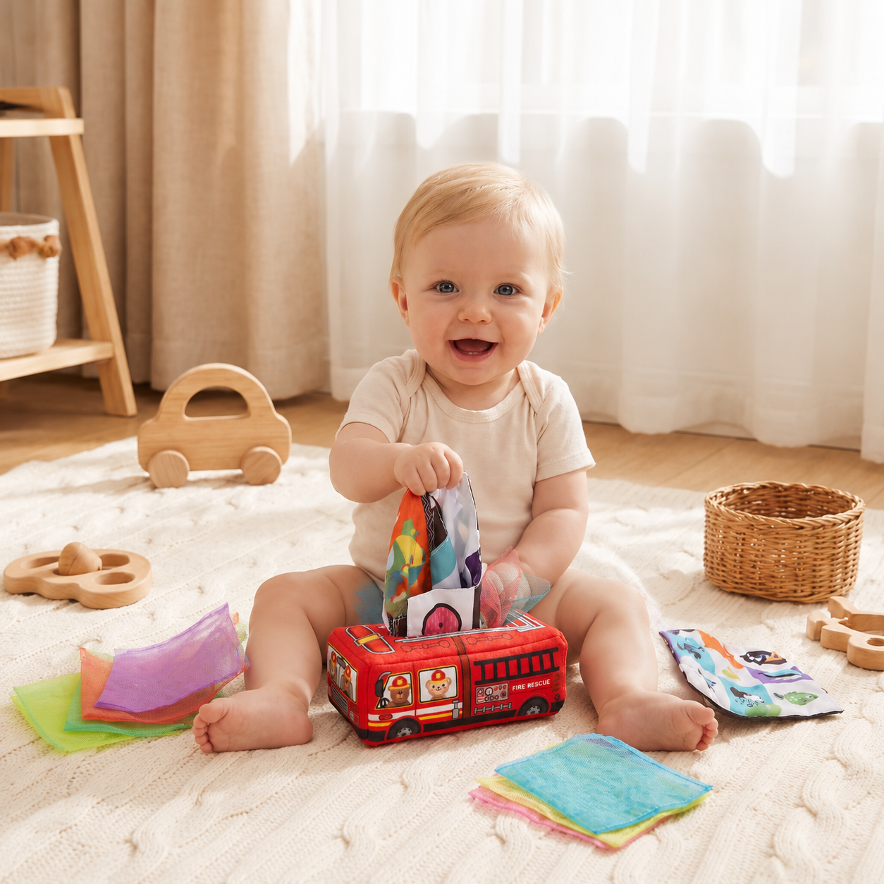 Montessori Zauber-Taschentuchbox – Sensorisches Lernspielzeug für Babys