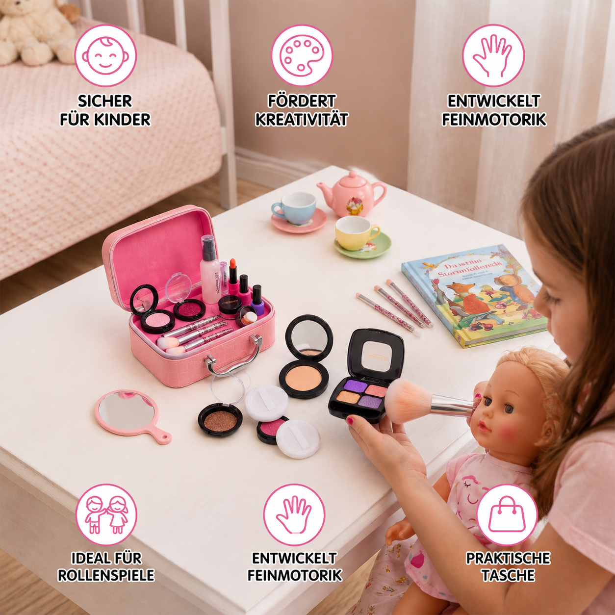 Make-up-Spielset für Mädchen – Sicheres Kinder-Kosmetikset mit praktischer Tasche