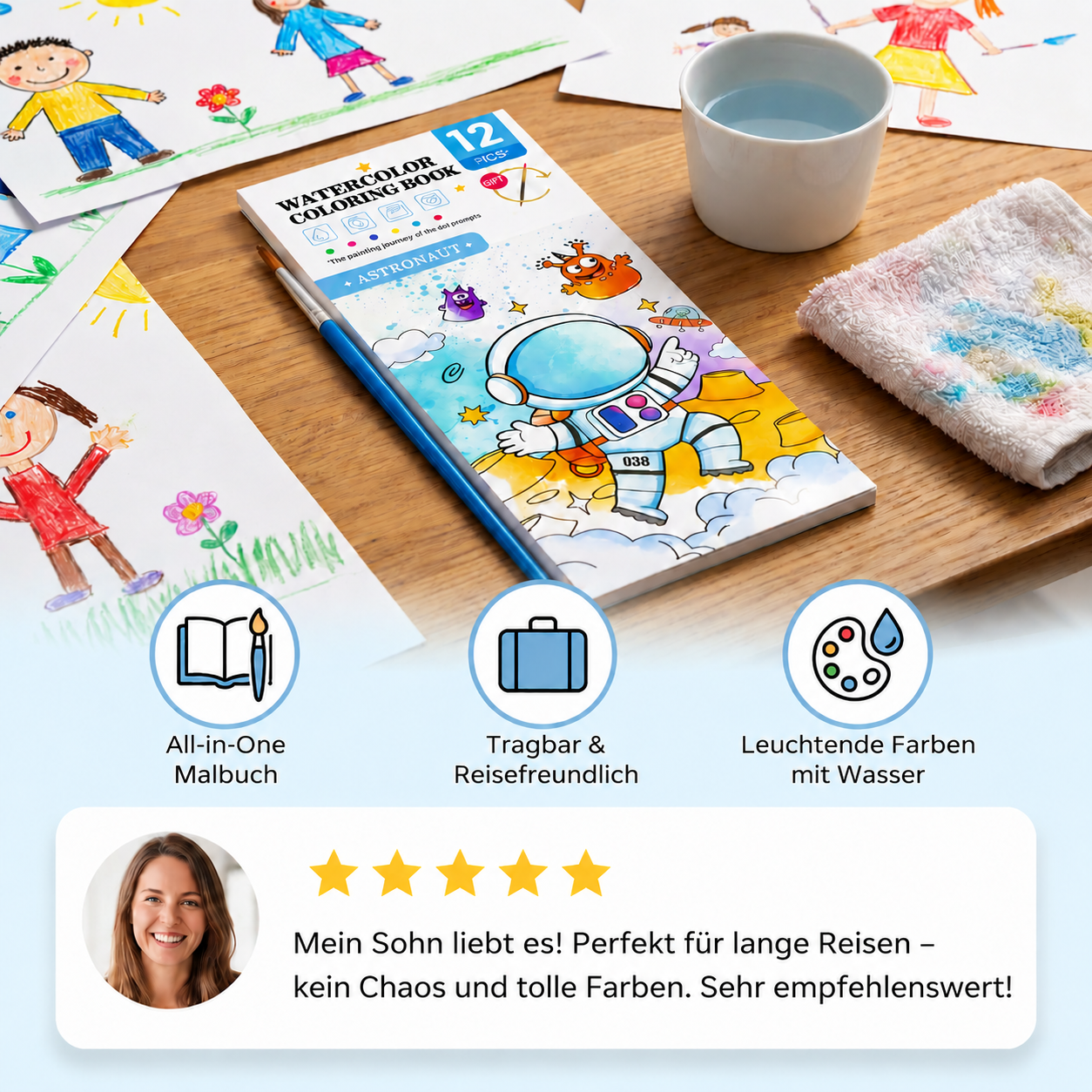 All-in-One-Aquarell-Malbuch mit integrierten Farben & Pinsel