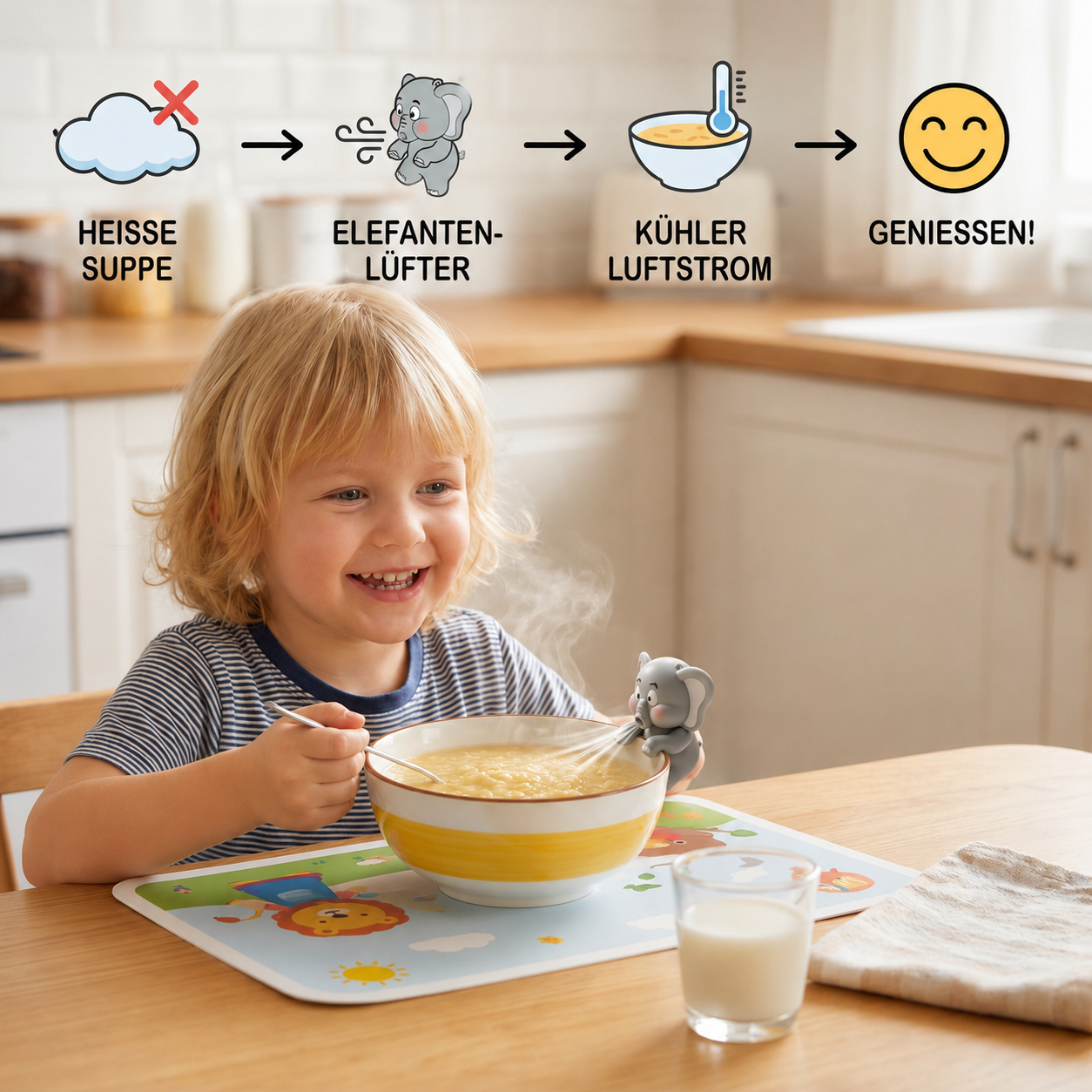 Tasse mit niedlichen Tiermotiven und Kühlventilator