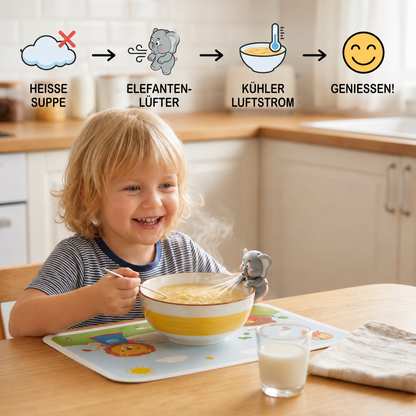 Tasse mit niedlichen Tiermotiven und Kühlventilator