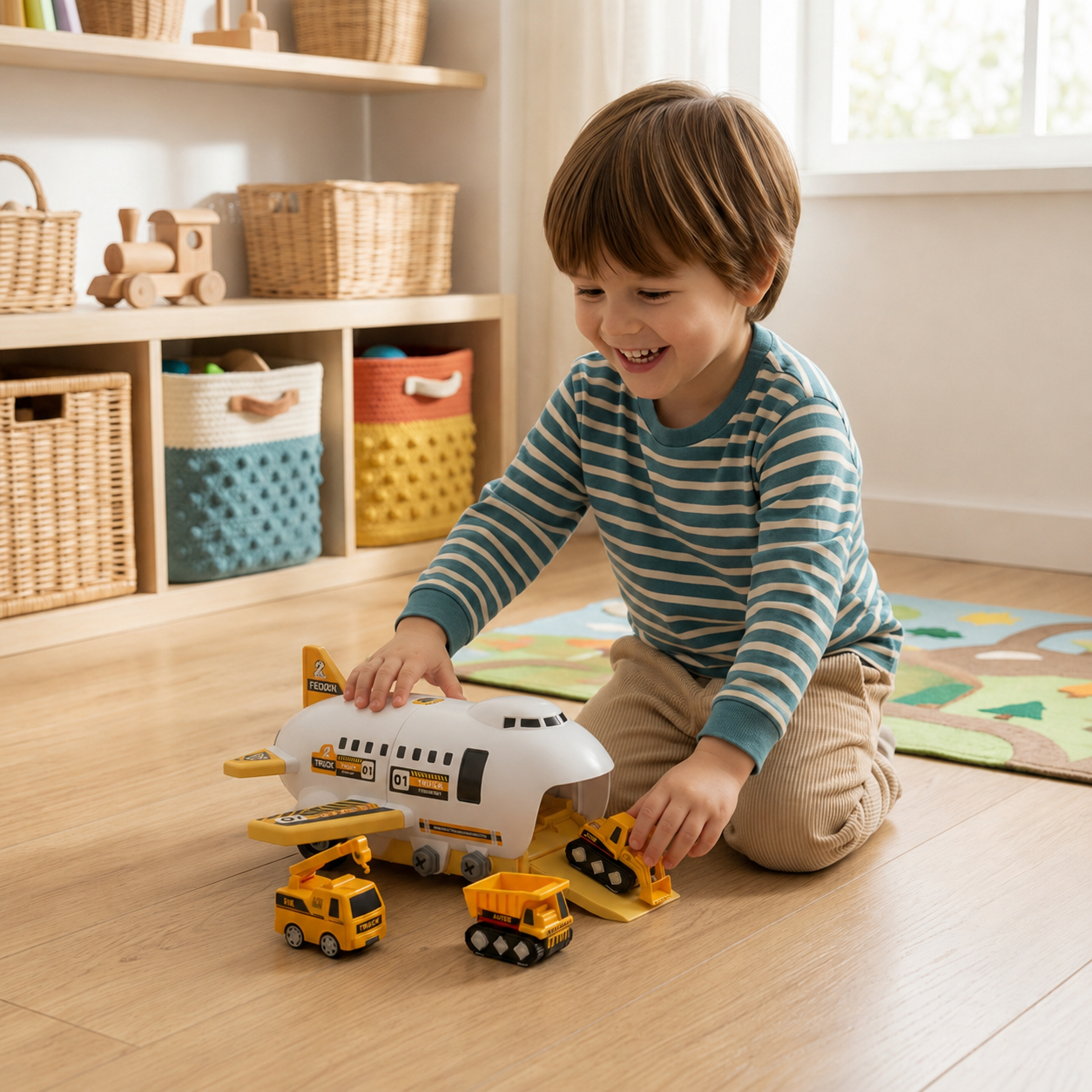 DIY-Spielset „Flugzeug-Transport-Lkw“ mit Baufahrzeugen