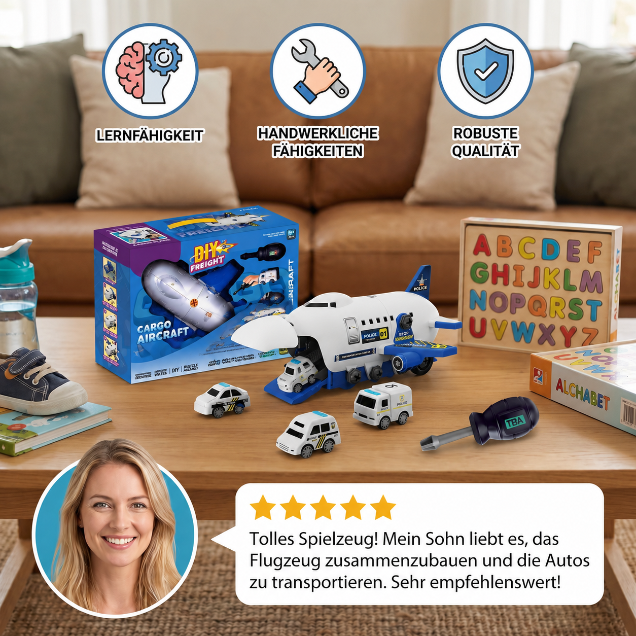 DIY-Spielset „Flugzeug-Transport-Lkw“ mit Baufahrzeugen