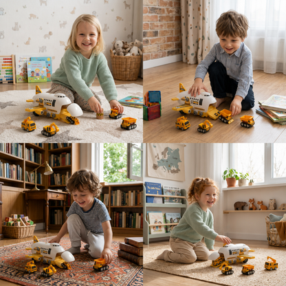 DIY-Spielset „Flugzeug-Transport-Lkw“ mit Baufahrzeugen