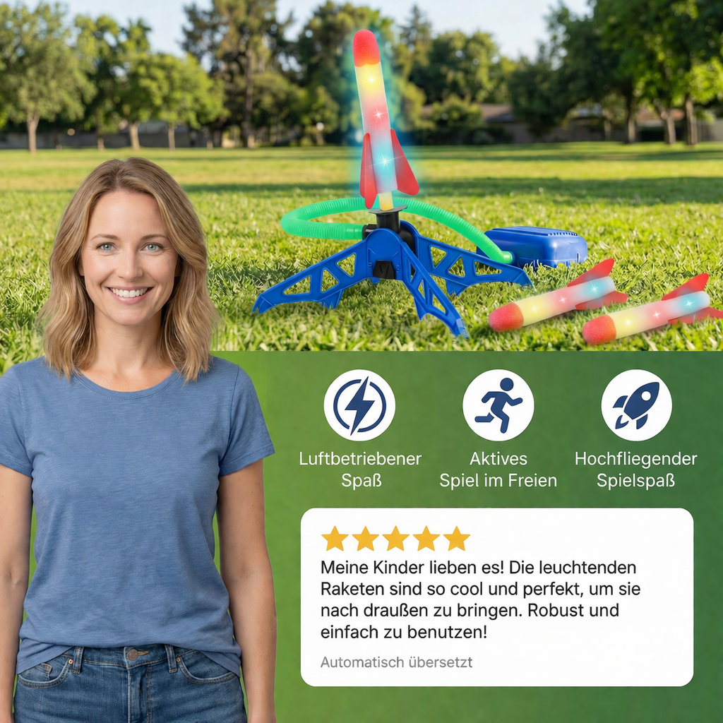 Kinder Raketenstarter mit Fußpumpe – Leuchtendes Outdoor Luftdruck-Spielzeug