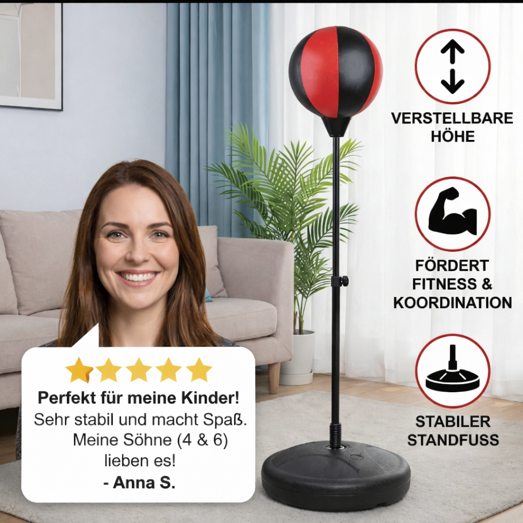 Kinder Box-Set mit Standboxsack & Handschuhen – Höhenverstellbares Boxtraining für Kinder (3–8 Jahre)