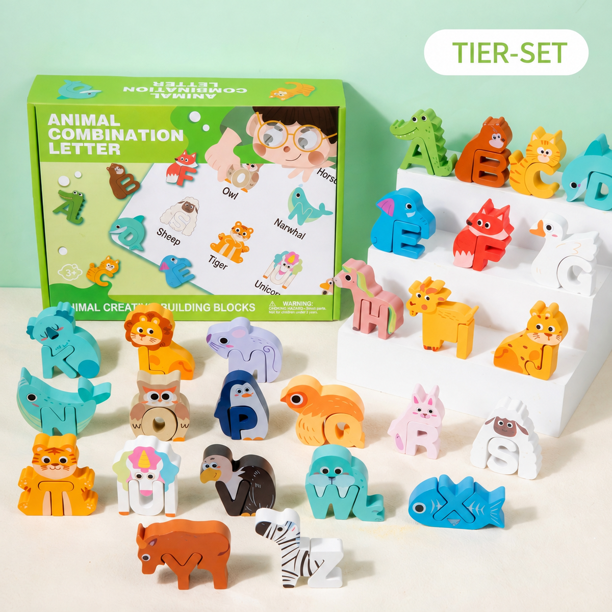 52-teiliges Montessori-3D-Alphabet-Bausteinset