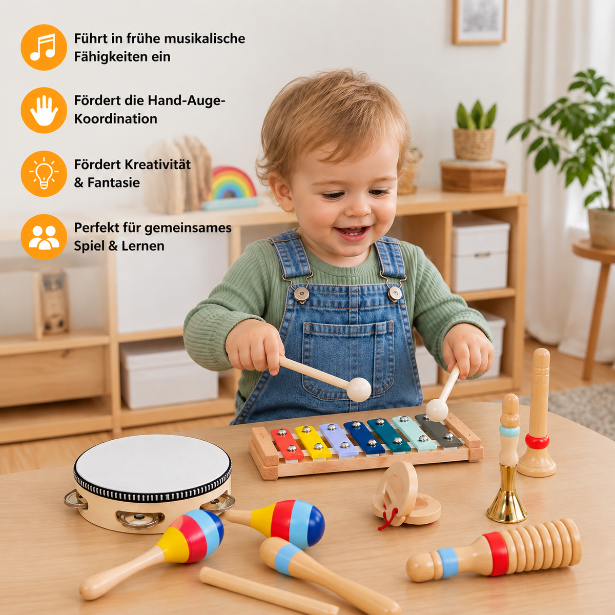 Musikinstrumente-Set aus Holz – Montessori-Schlaginstrumente & Rhythmus-Lernspielzeug für Kinder