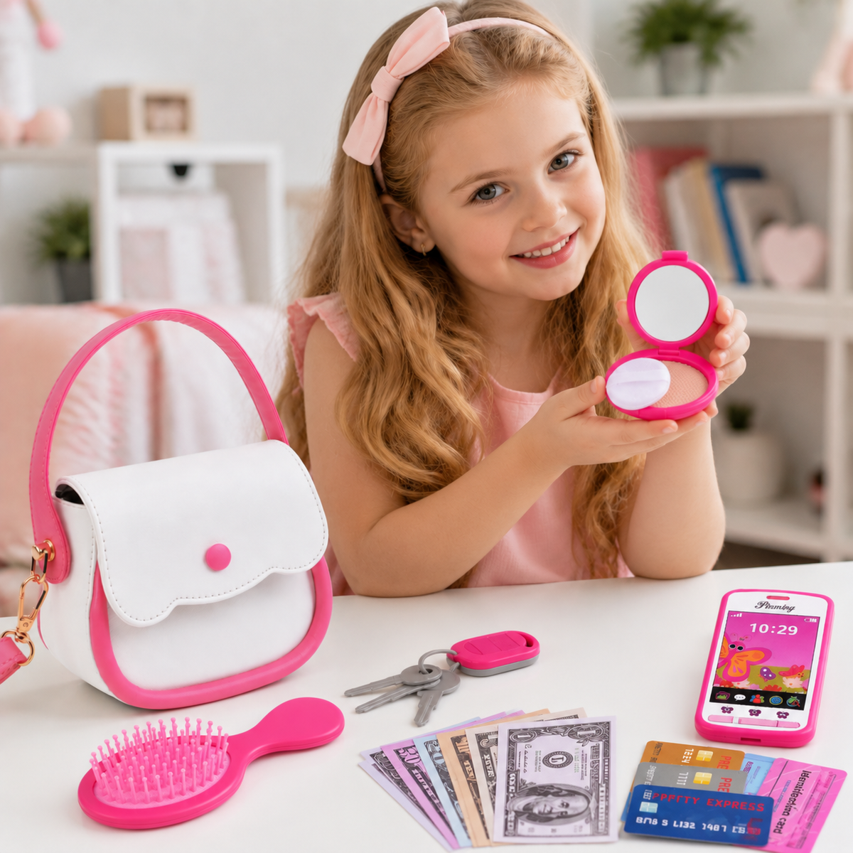 Kinder-Handtaschen-Spielset mit Handy, Make-up & Zubehör
