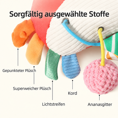 Krabben-Aktivitätsspielzeug für Babys mit Zugschnur, Rassel & Beißring