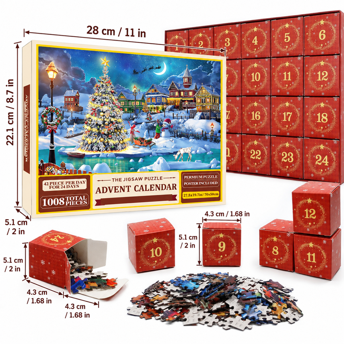 Weihnachts-Puzzle-Adventskalender – 24-Tage-Countdown-Set mit 1008 Teilen