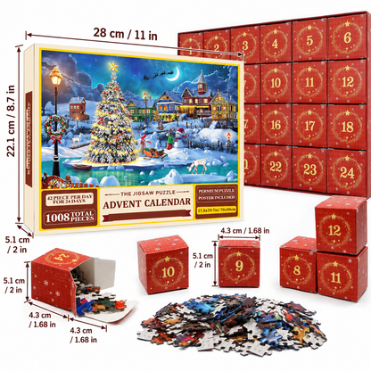 Weihnachts-Puzzle-Adventskalender – 24-Tage-Countdown-Set mit 1008 Teilen
