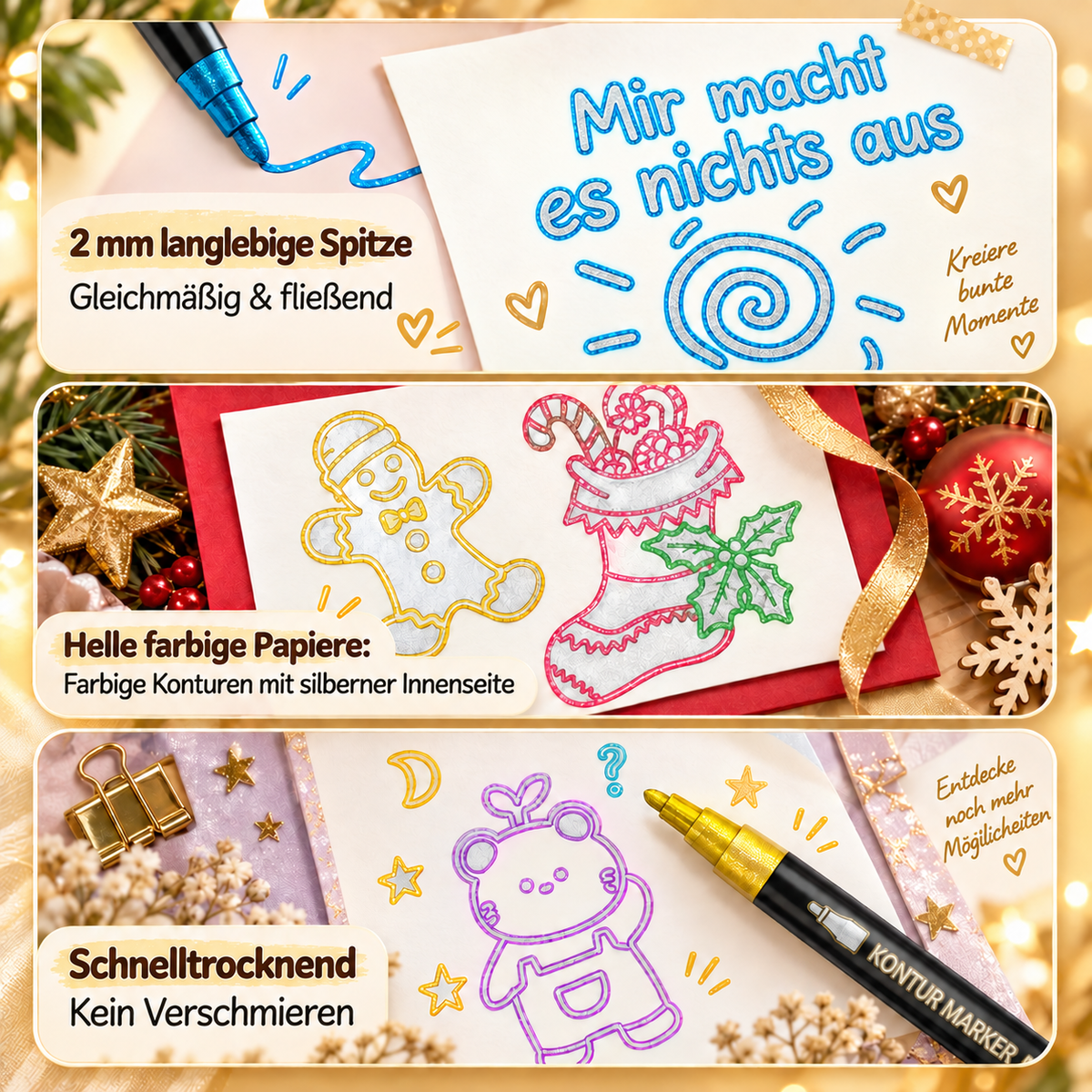 Schimmernde Konturen- & Metallic-Glitzermarker im Set