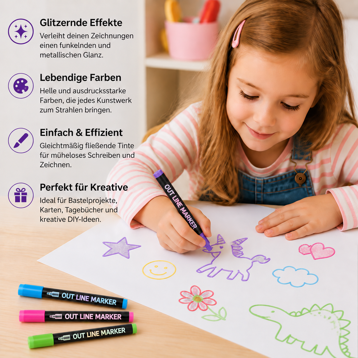 Schimmernde Konturen- & Metallic-Glitzermarker im Set