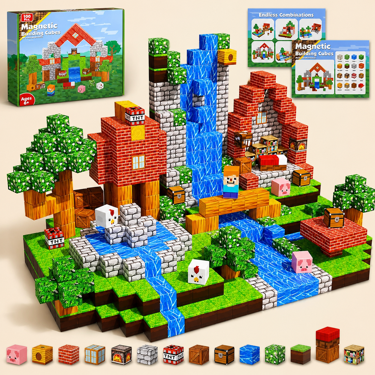 100-teiliges Magnetbaustein-Würfelset – Montessori-MINT-Konstruktionsspielzeug für Kinder