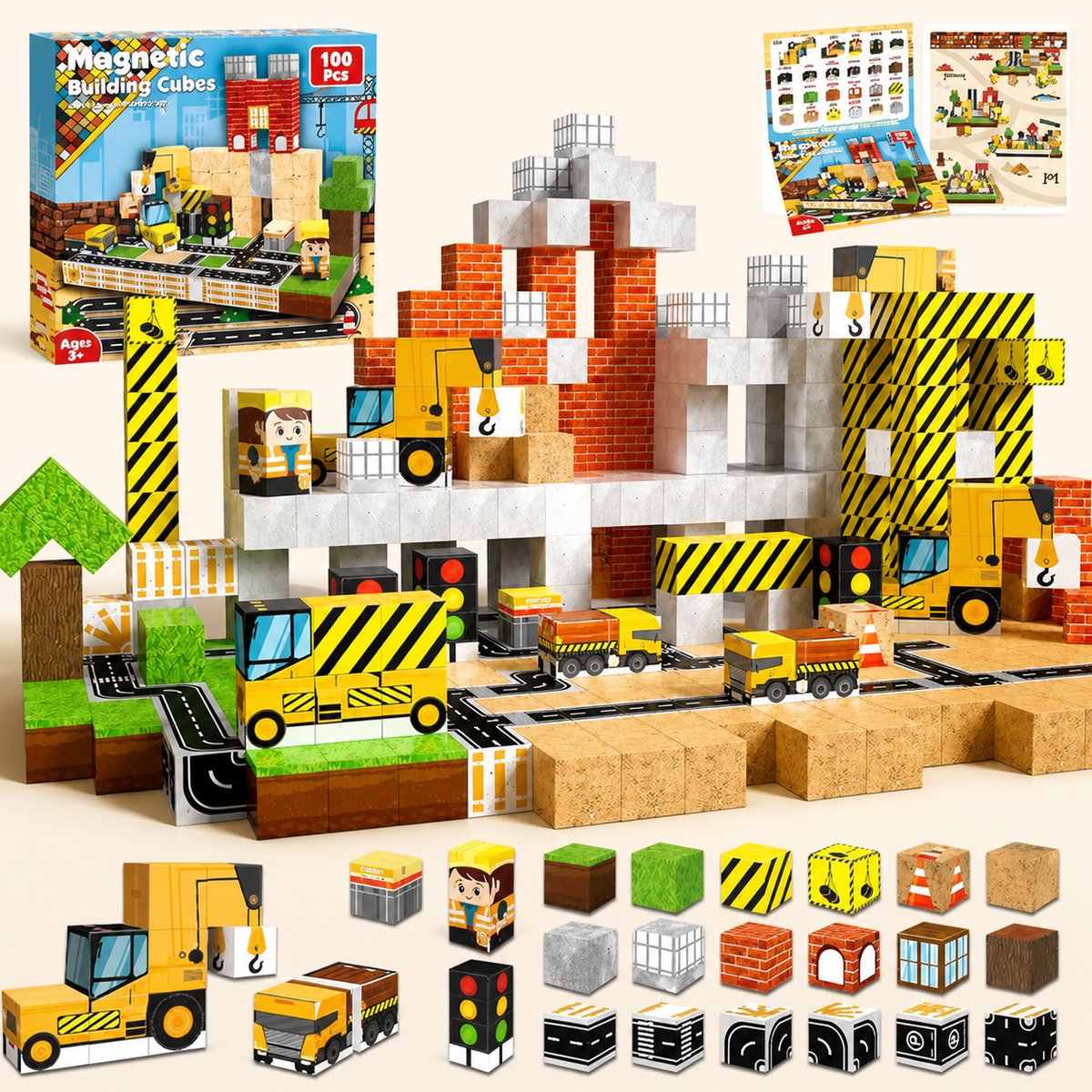100-teiliges Magnetbaustein-Würfelset – Montessori-MINT-Konstruktionsspielzeug für Kinder