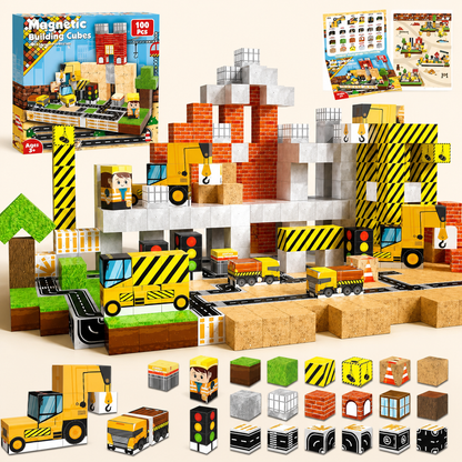 100-teiliges Magnetbaustein-Würfelset – Montessori-MINT-Konstruktionsspielzeug für Kinder
