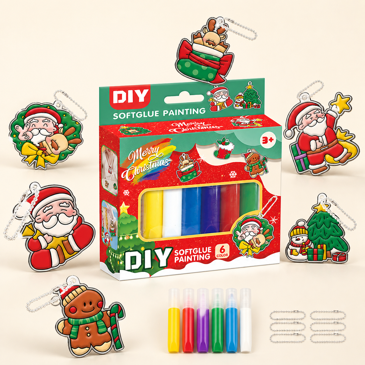 DIY-Weihnachtsanhänger-Bastelset mit kleberfreier Maltechnik für Kinder