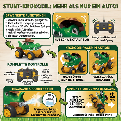 Ferngesteuertes Krokodil-Stuntauto mit Licht-, Sprüh- und Soundeffekten