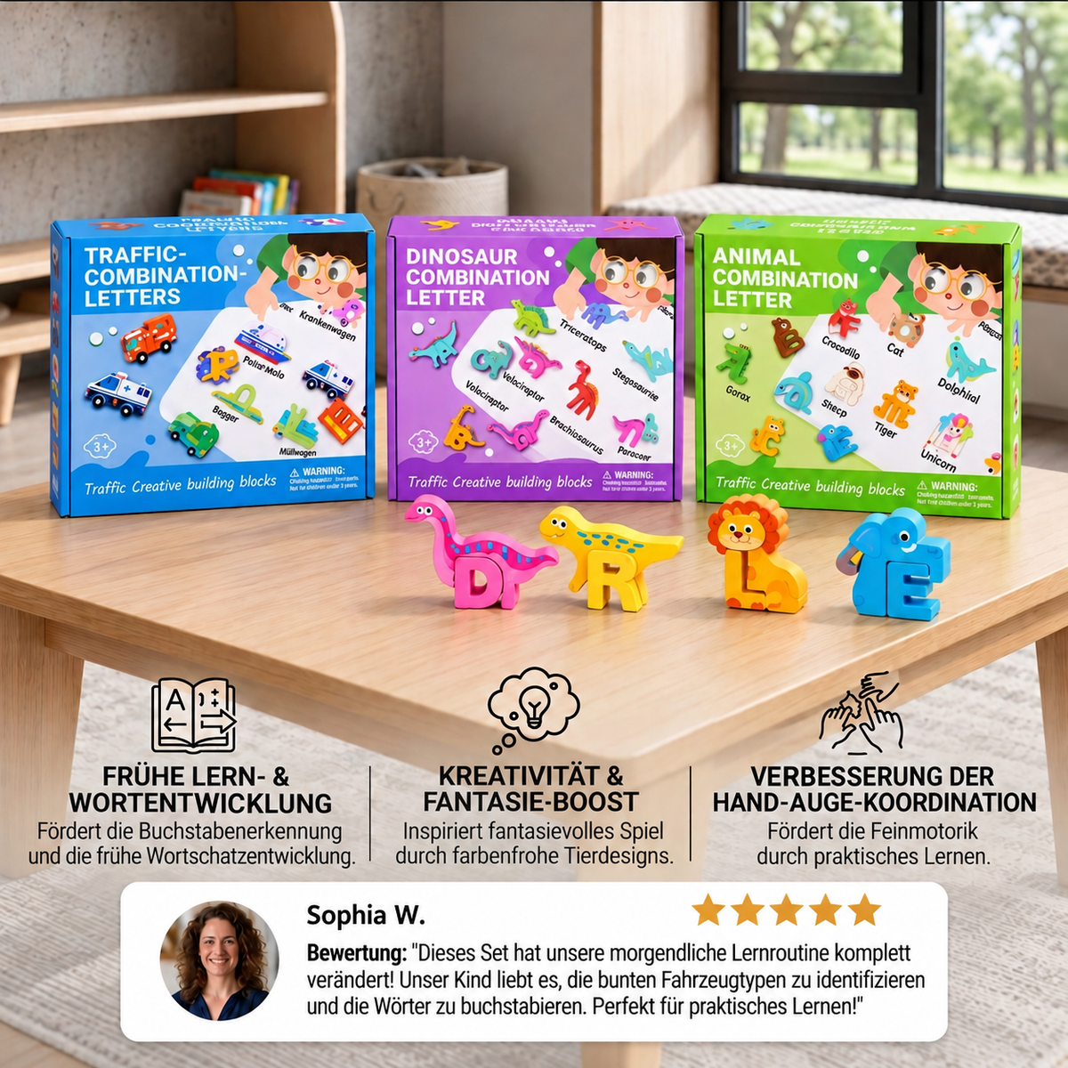 52-teiliges Montessori-3D-Alphabet-Bausteinset