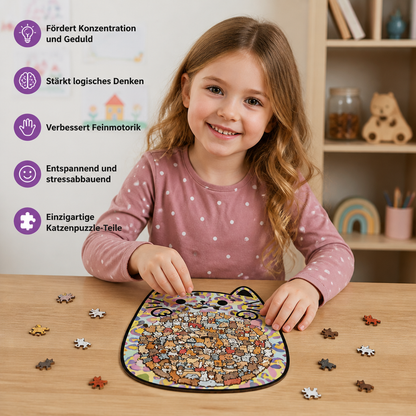 135-teiliges Holz-Puzzle mit katzenförmigen Puzzleteilen
