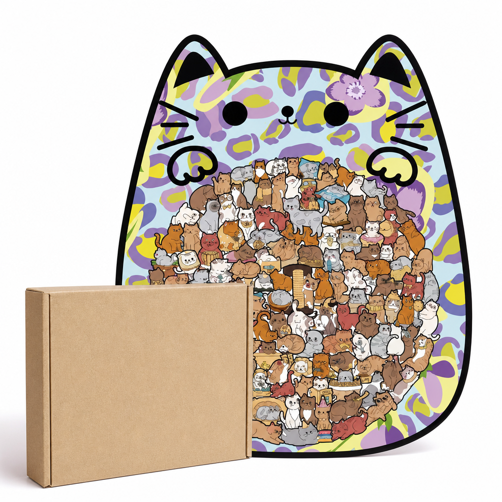 135-teiliges Holz-Puzzle mit katzenförmigen Puzzleteilen