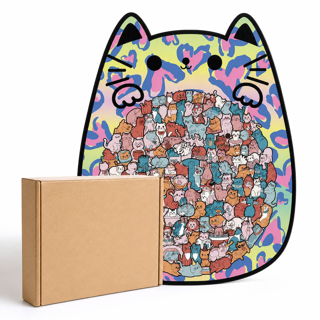135-teiliges Holz-Puzzle mit katzenförmigen Puzzleteilen