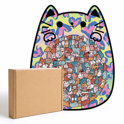 135-teiliges Holz-Puzzle mit katzenförmigen Puzzleteilen