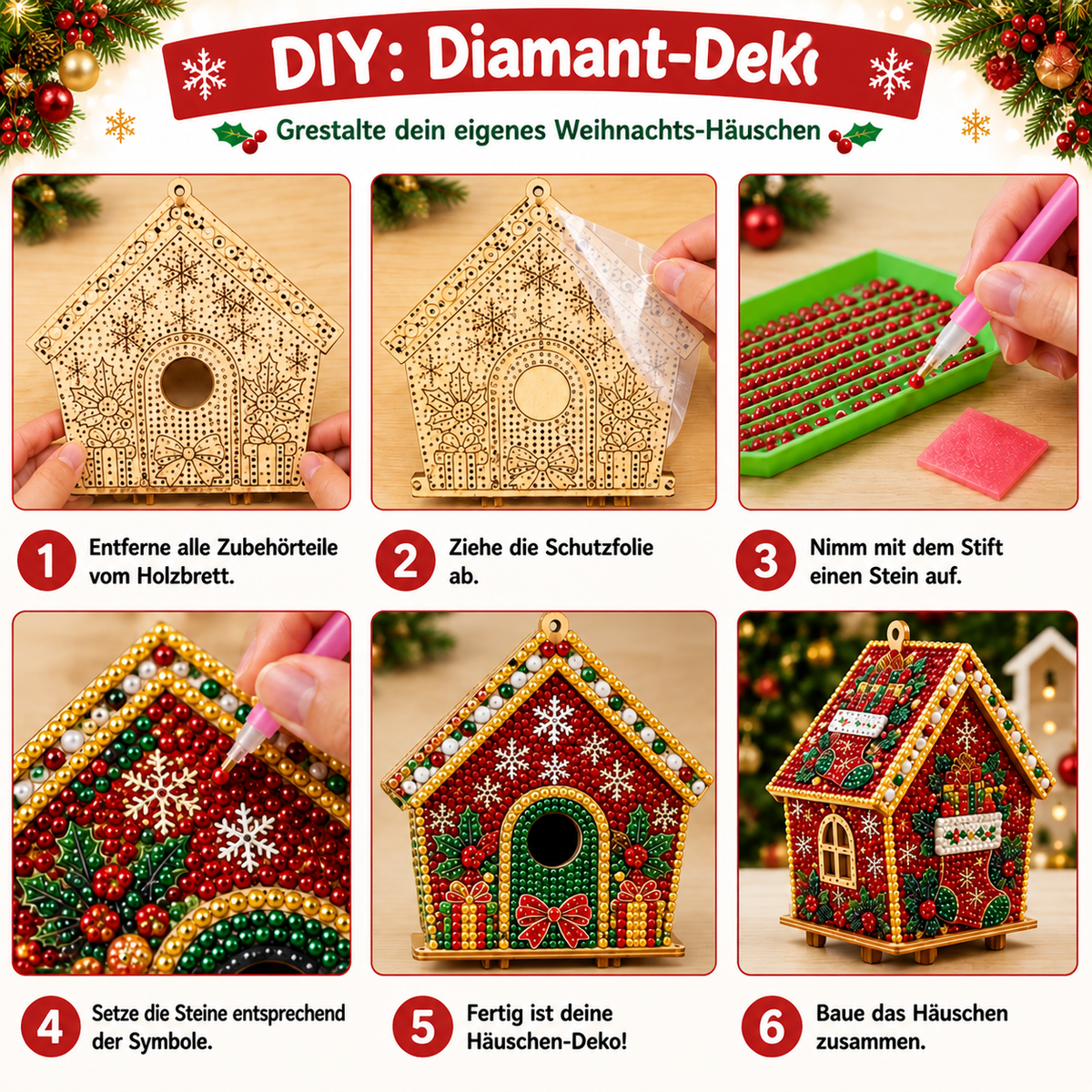 DIY-3D-Lebkuchenhaus-Puzzle aus Holz & Diamond-Art-Set