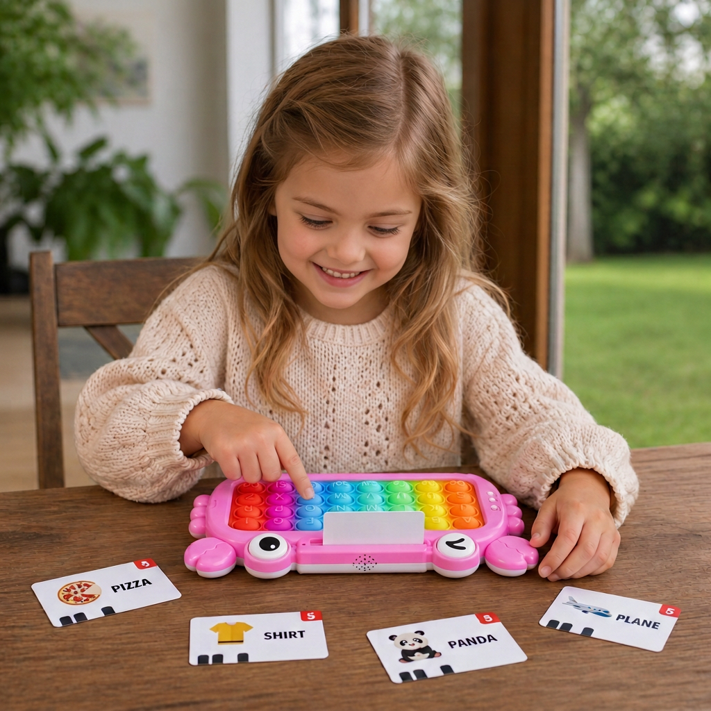 Interaktives sprechendes Lernkarten-Tablet mit Pop-It-Tastatur, Buchstabier- & Phonetikspielen