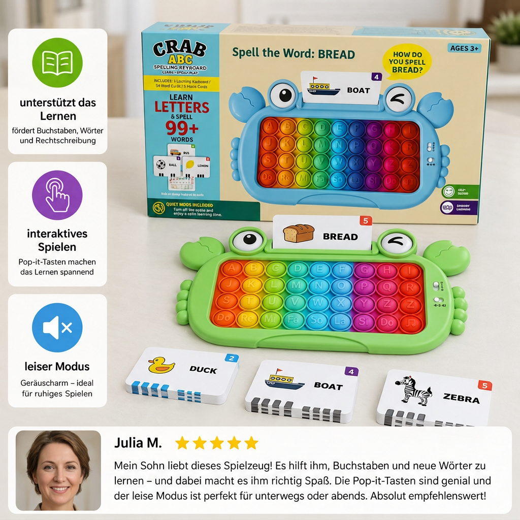 Interaktives sprechendes Lernkarten-Tablet mit Pop-It-Tastatur, Buchstabier- & Phonetikspielen