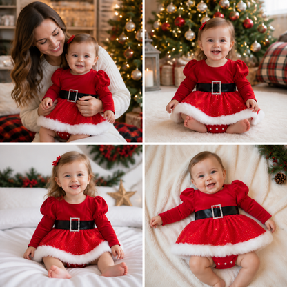 „Mein erstes Weihnachten“-Langarm-Stramplerkleid für Baby-Mädchen