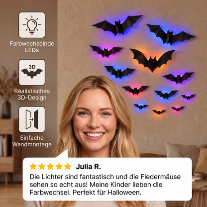 3D-LED-Halloween-Fledermaus-Wanddekoration mit Farbwechsel-Lichtern