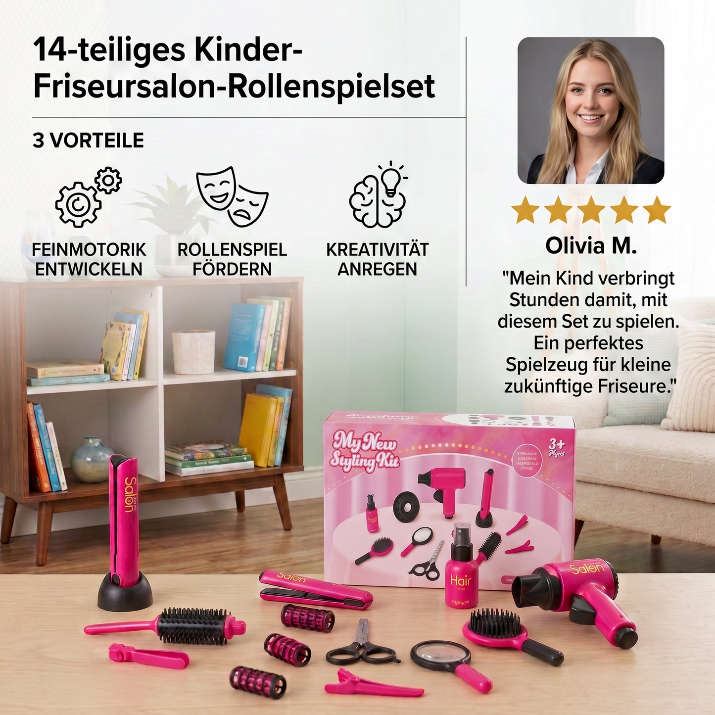 14-teiliges Kinder-Friseursalon-Rollenspielset