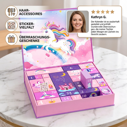 24-Tage-Einhorn-Adventskalender mit Haaraccessoires, Stickern & Überraschungsgeschenken