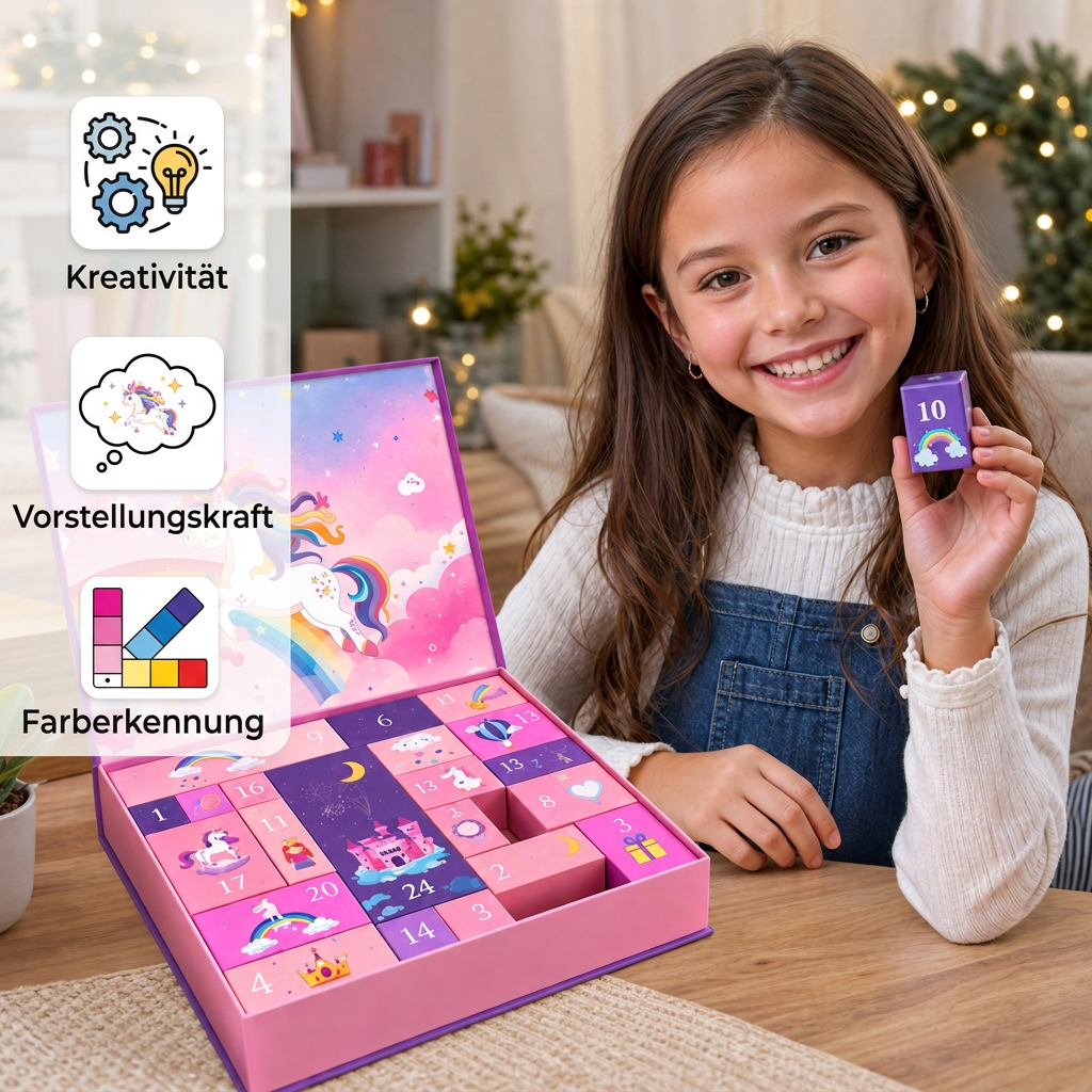 24-Tage-Einhorn-Adventskalender mit Haaraccessoires, Stickern & Überraschungsgeschenken