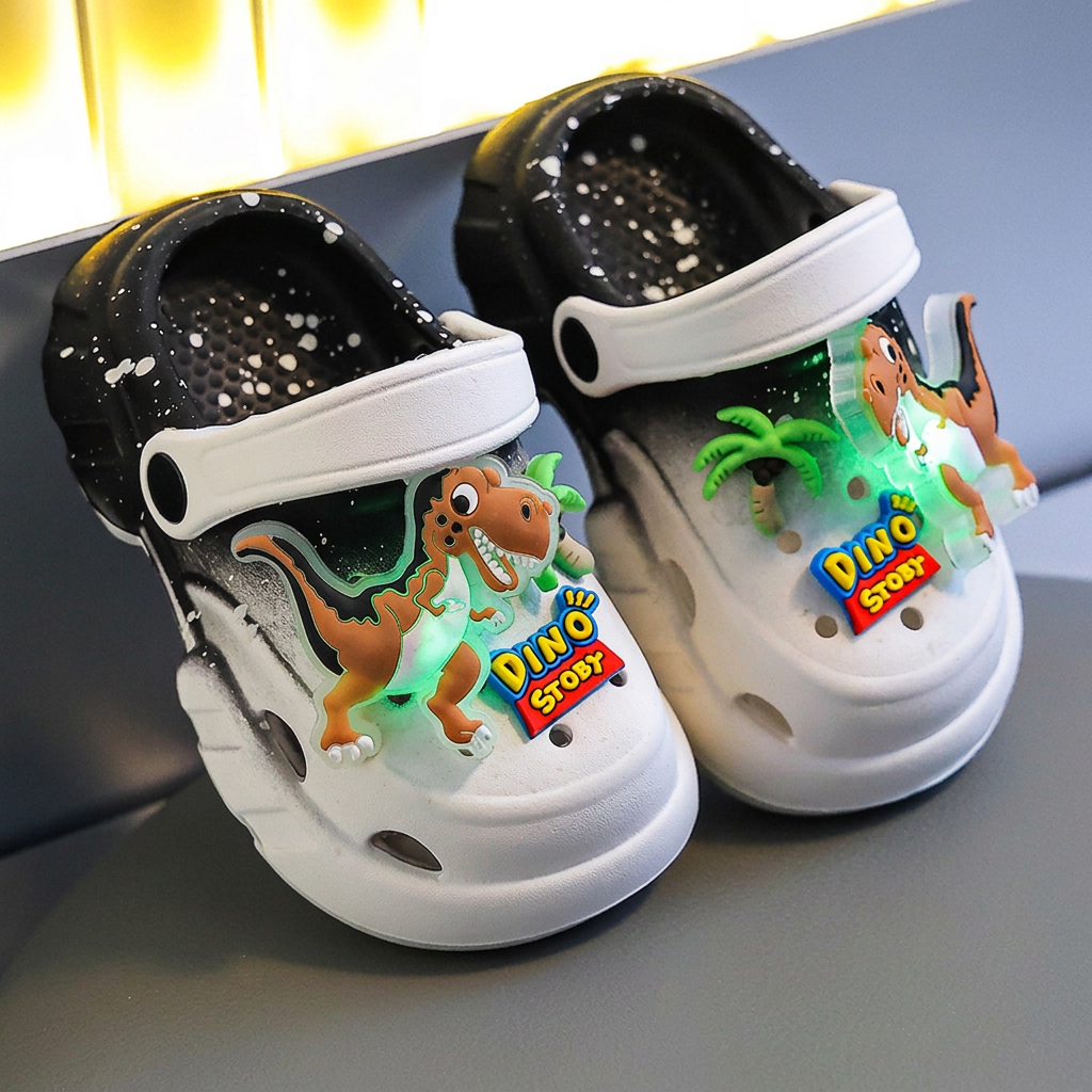 LED-Dinosaurier-Clogs für Kinder – Leuchtende, rutschfeste Sommer- und Strandschuhe für Garten und Strand
