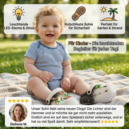 LED-Dinosaurier-Clogs für Kinder – Leuchtende, rutschfeste Sommer- und Strandschuhe für Garten und Strand