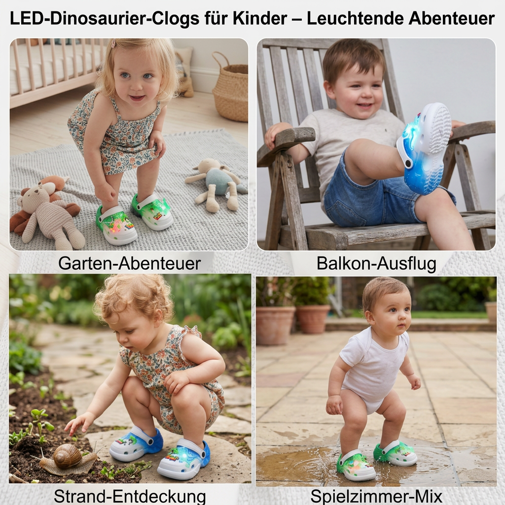 LED-Dinosaurier-Clogs für Kinder – Leuchtende, rutschfeste Sommer- und Strandschuhe für Garten und Strand