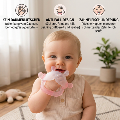 Hasen-Baby-Beißhandschuh – Weicher, BPA-freier Silikon-Beißring mit Anti-Fall-Handgelenkband (3–18 Monate)