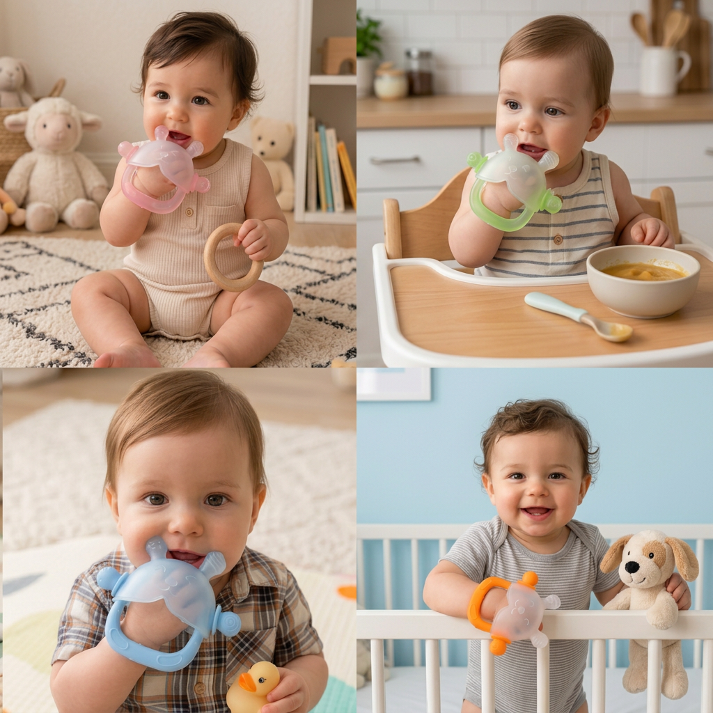 Hasen-Baby-Beißhandschuh – Weicher, BPA-freier Silikon-Beißring mit Anti-Fall-Handgelenkband (3–18 Monate)