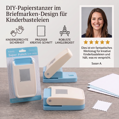 DIY-Papierstanzer im Briefmarken-Design für Kinderbasteleien