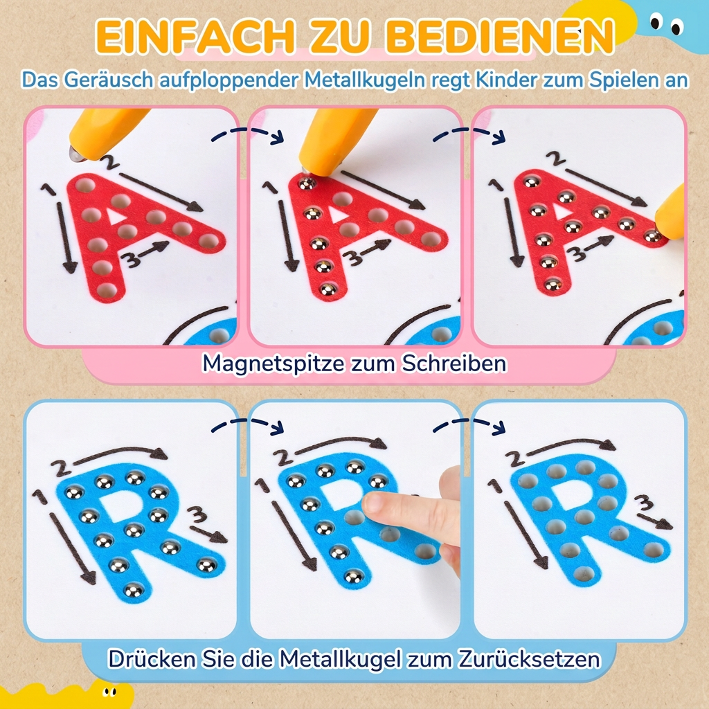 2-in-1 Magnetische Buchstaben-Nachfahrtafel zum Üben von Groß- & Kleinbuchstaben