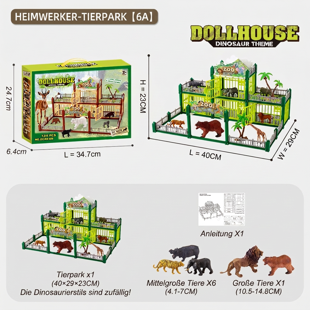 Modulares Zoo-Spielset zum Selbstbauen mit Tierfiguren & interaktiven Gehegen
