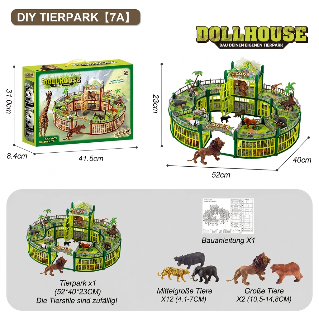 Modulares Zoo-Spielset zum Selbstbauen mit Tierfiguren & interaktiven Gehegen
