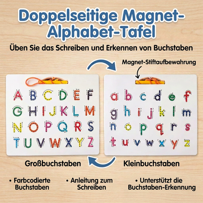 2-in-1 Magnetische Buchstaben-Nachfahrtafel zum Üben von Groß- & Kleinbuchstaben