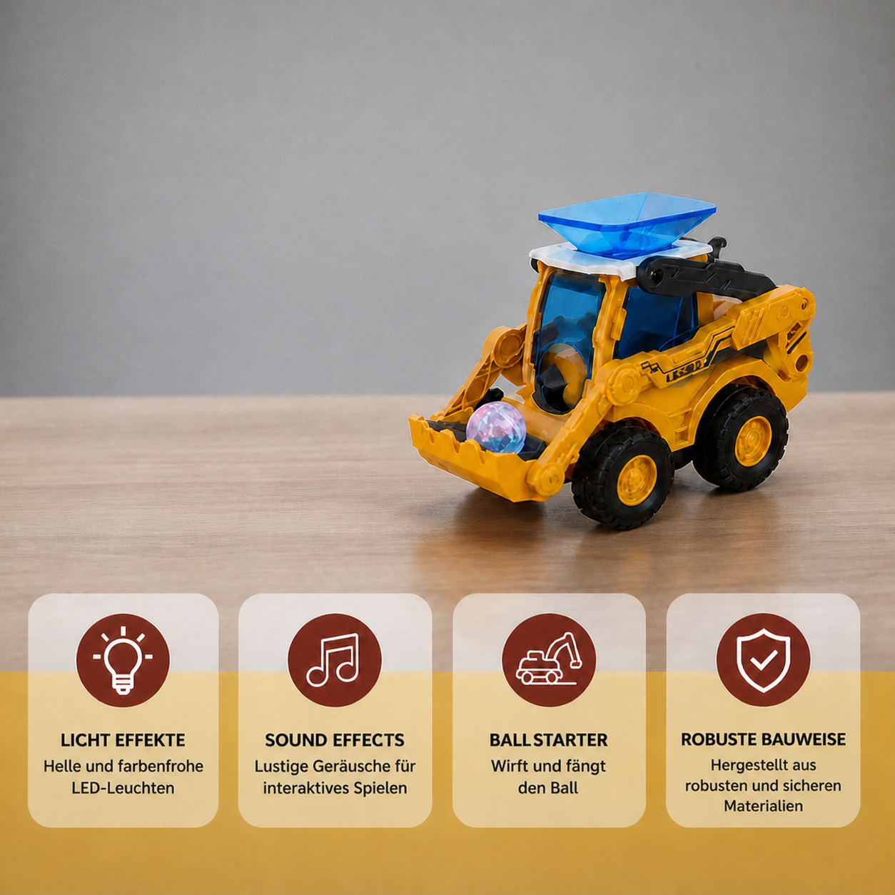 Interaktiver leuchtender Baustellen-Bulldozer mit Ballwerfer für Kinder